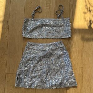 Showpo Glittering Silver Skirt Set. Perfect for Bridal/Bachelorette!
